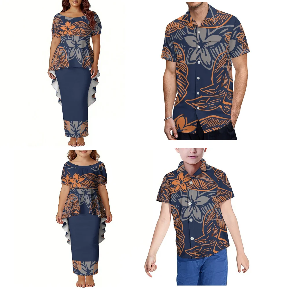 Polynesian Island Custom Men'S Shirts Family Sets Elegant Women'S Puletasi Dresses And Girls' And Boys' Clothing