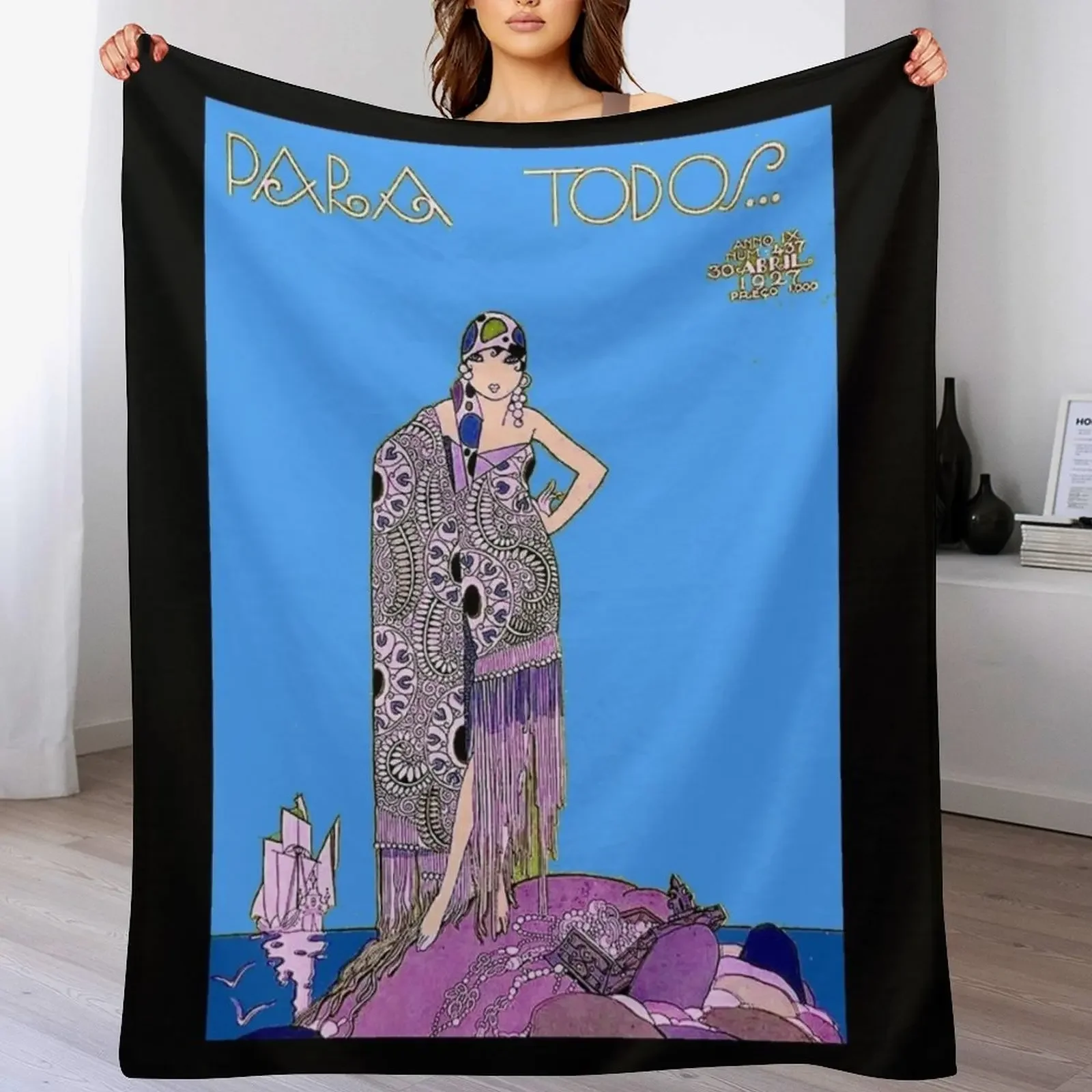 TODOS MAGAZINE : Vintage 1927 Flapper Pirate Print Throw Blanket Modern Design Soft Blanket for Home Decor