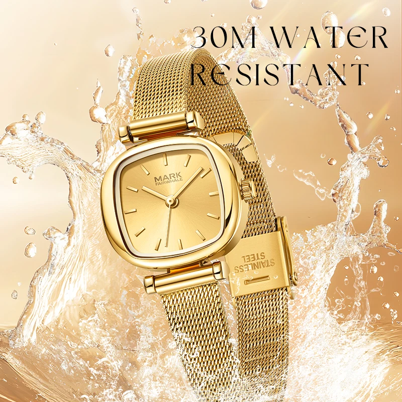 MARK FAIRWHALE 3180 Lady's Watch Small Square Quartz Watch Exquisite and Versatile Casual Steel Belt Waterproof Women's Watch