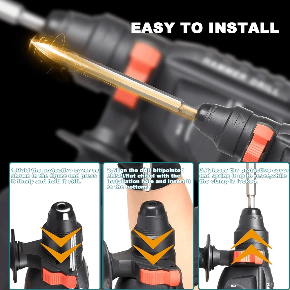 PATUOPRO 26MM Brushless Rotary Hammer Rechargeable Electric Hammer Drill Handheld Power Tools For Makita 18V Battery