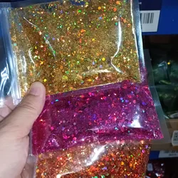100g/Bag Holographic Mixed Hexagon Nail Sequins Sparkly 3D Nail Art Chunky Glitter Charms Dazzling Paillette Manicure Decoration