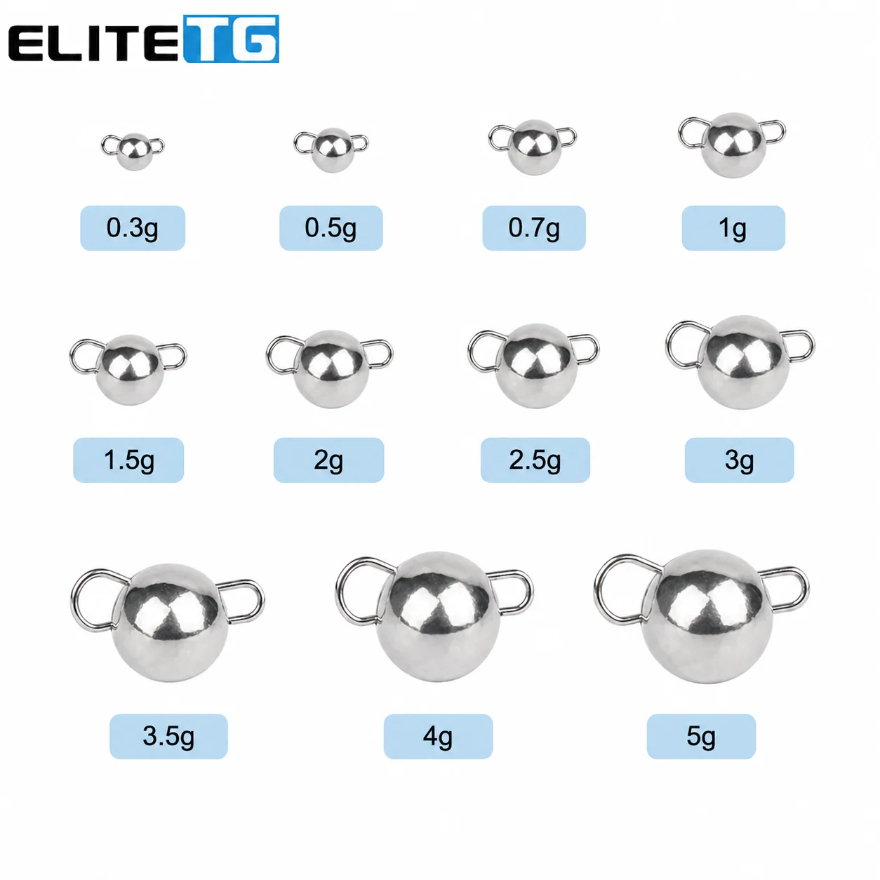 Elite TG 0.3-3g 10Pcs Tungsten Cheburashka Weights for Fishing Ball Sinkers Freshwater Fishing Lure