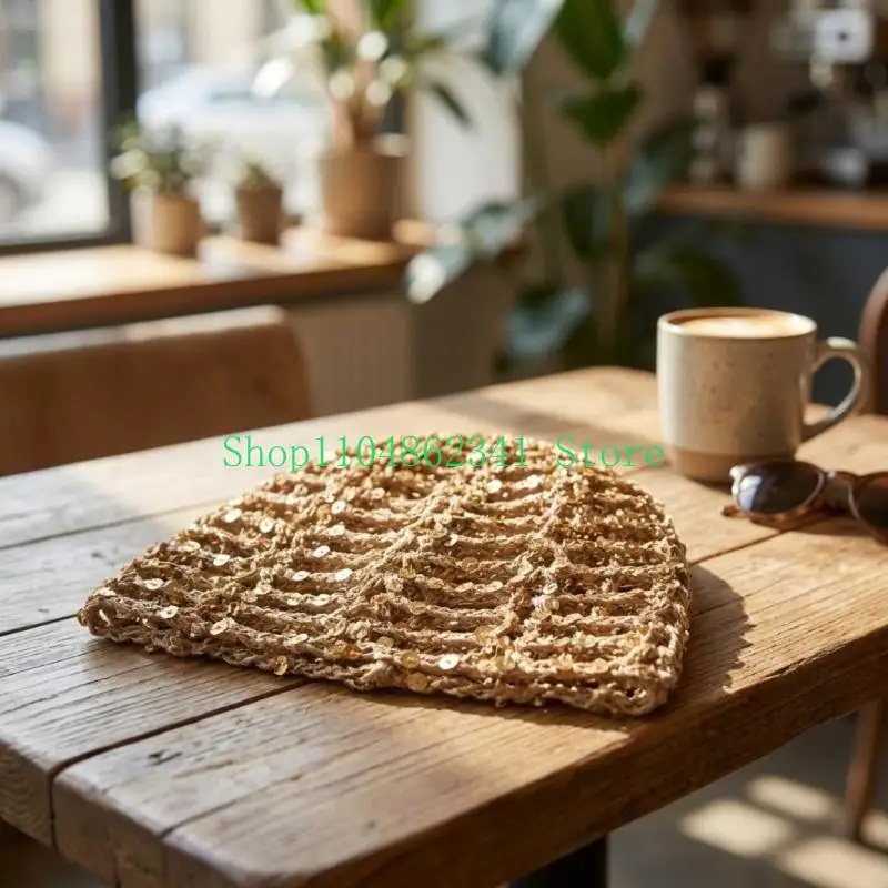 652F Versatiles Cotton Meshes Knitted Skull Hat Handworks Sun Protecting Crochet Hat Suitable For Multiple Styling Option