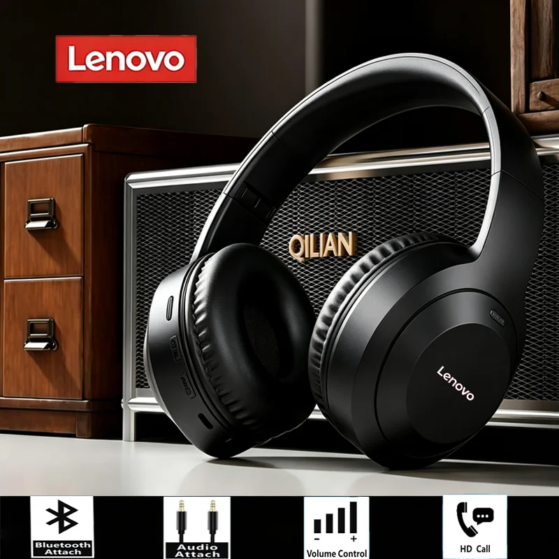 Lenovo Newest Wireless Headphones Bluetooth Earphones Large Headset Helmets with Mic Support TF-Card Mp3 Play Gaming