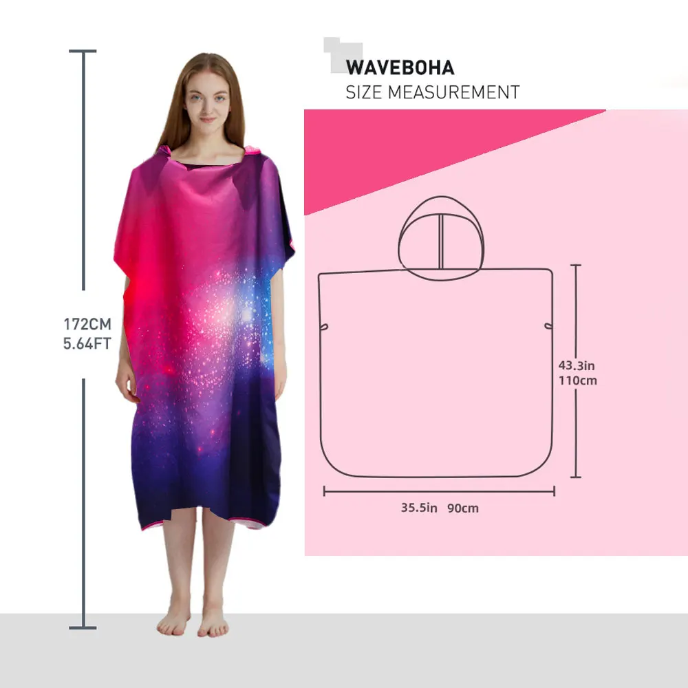 Cosmic pattern ultra-fine fiber quick drying bathrobe cape for adults with hats, portable, suitable for swimming pools and beach