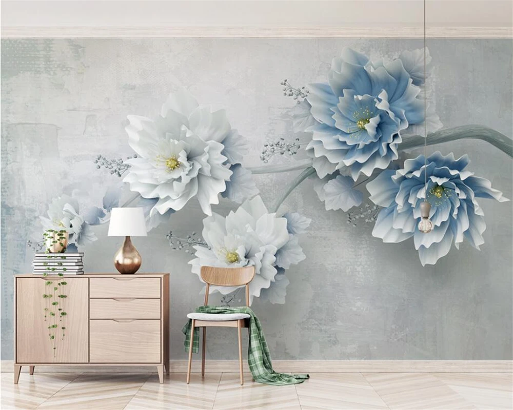 

Custom wallpaper new 3d three-dimensional blue embossed peony flower new Chinese background wall фотообои 3d на стену wallpapers