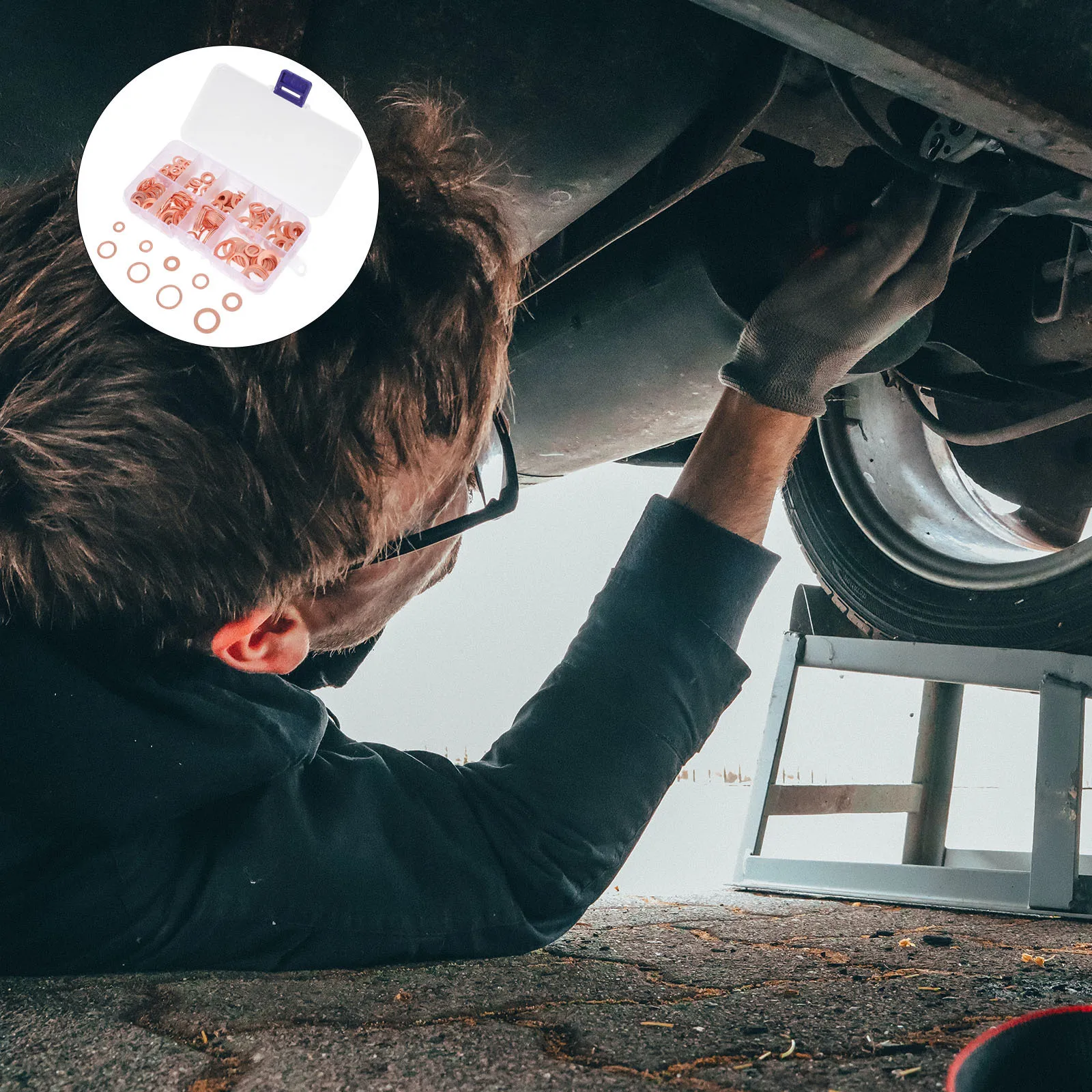 1 set 1 Set Copper Washer Assortment Kit For Oil Drain Plug Gasket Replacement Sealing Washers Flat Crush Washer Set Automotive