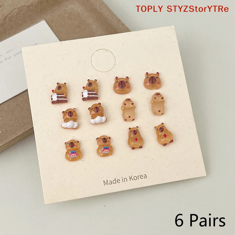 Women's Fashion 6Pairs Capybara Earrings - Kawaii Cartoon, Versatile Tiny Jewelry Gifts.