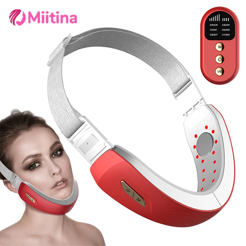 V Face Lift Massager Device Face Contour EMS Massage Face Lift Beauty Instrument Double Chin Remove Red Blue Light Heat V-shaped