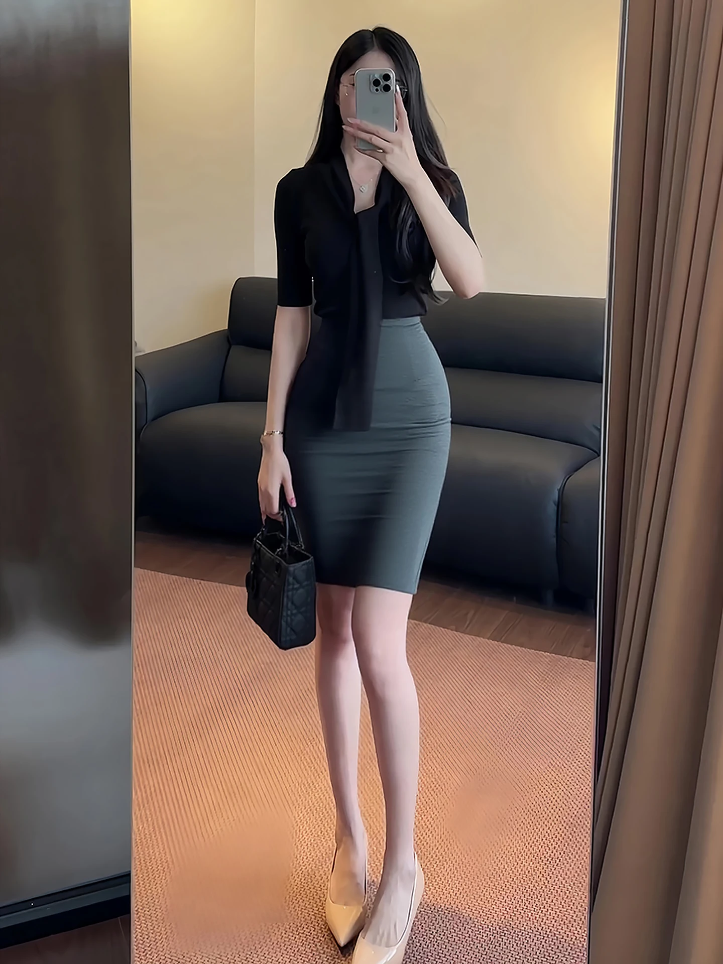 

Profional Casual Pure Color Wrap around mid ort Skirt Early Autumn Faion Personali Slimming Commute High End f Bo...