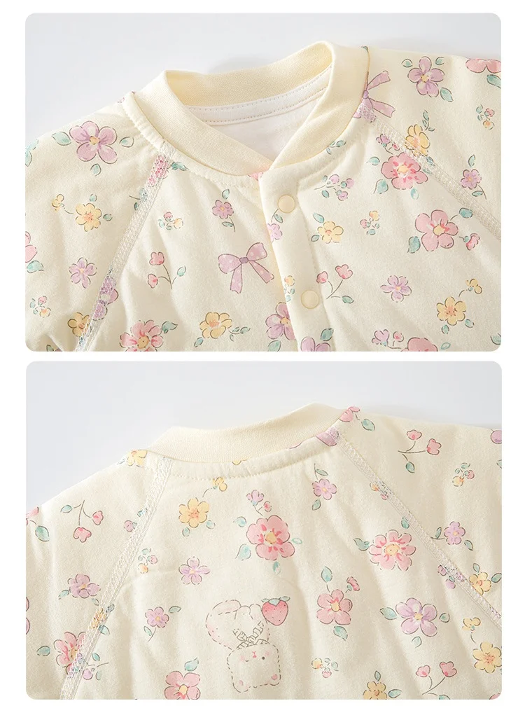 2026 Herbst Baby Neugeborenen-Strampler 0-24M Jungen Mädchen Blumendruck Gepolsterter Body Weicher Warmer Säuglings-Overall für den Alltag – Detail 5