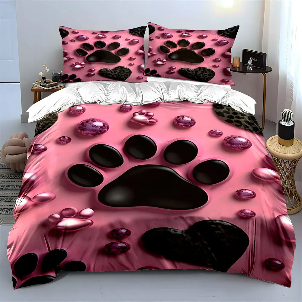 Pet Paw Prints Decorative Set Soft Skin-Friendly Bedding Set Includes 1 Duvet Cover And 2 Pillowcase, Gift