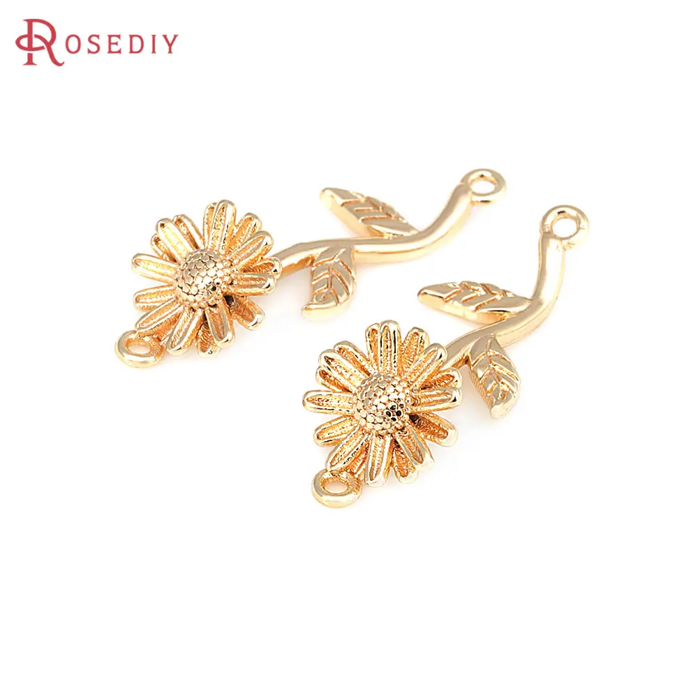 4PCS 18K Gold Color Brass 2 Holes Sunflower Connect Charms Pendants High Quality Diy Jewelry Making Supplies Necklace Earrings