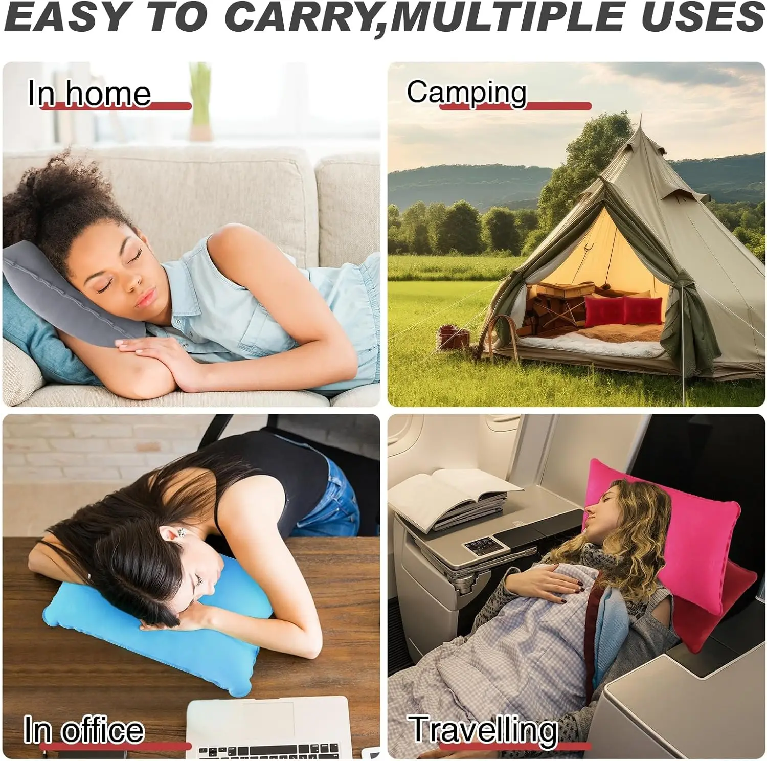 1 Pack Inflatable Pillow, Squared Ultralight Camping Travel Pillow Desk Rest Neck Support for Hiking Backpacking Office gallery 4