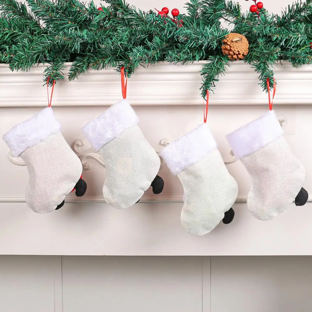 Children Christmas Playmates Festive Christmas Stocking Set with Plush Santa Snowman Reindeer Ornaments for Tree for Family