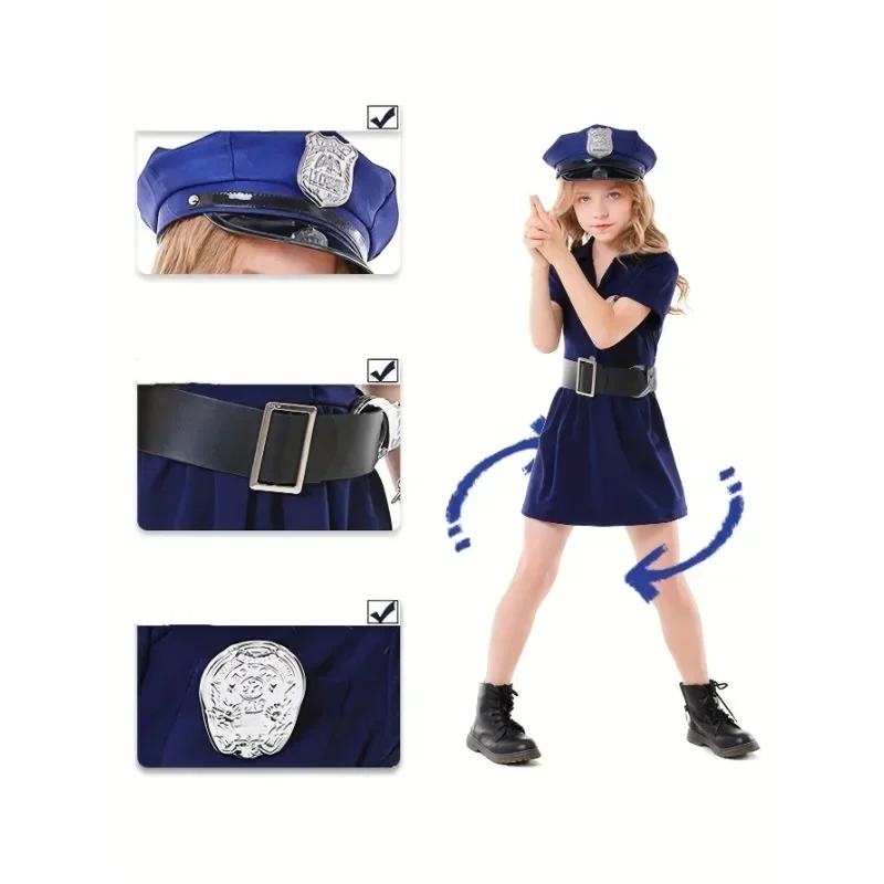 

Girls Police Role Play Dress Up Costumes Female Officer Belt Uniform Carnival Party Performance Halloween Police Toys Gifts