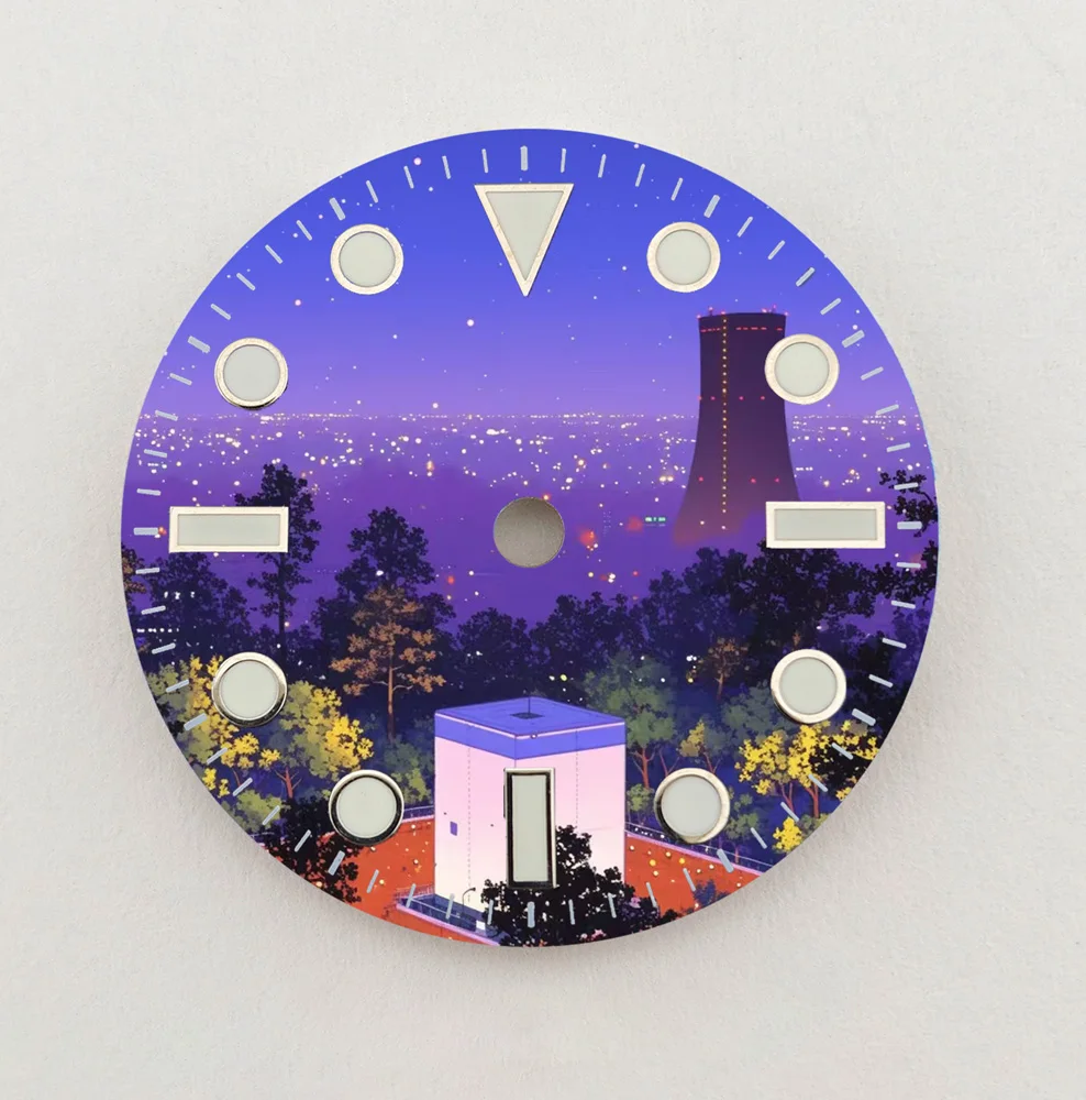 NH35 Dial 28.5Mm Dial Sudut Kota Dial NH36 Dial Warna Cocok NH35/NH36 Jam Tangan Pergerakan Pengganti Suku Cadang LOGO Kustom