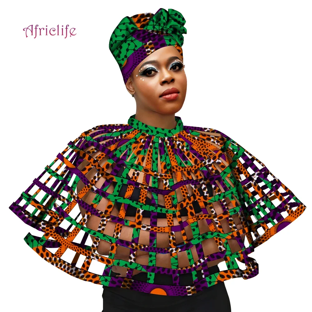 Ankara African Net Necklaces Shawl Collar Matching Headwrap Women Clothings Accessories Print Web Shoulder Necklace SP136