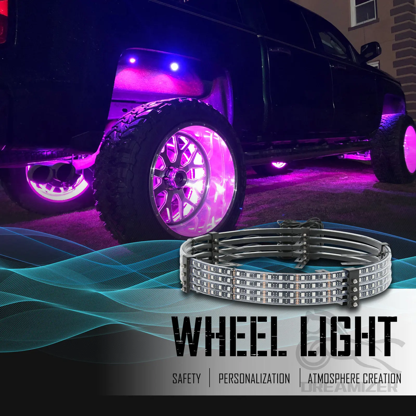 4Pcs Car Hub Light For 15.5 in Wheel Decorative Waterproof LED APP/Remote Wheel Ring Conversions Phantom Light Neon Lamp