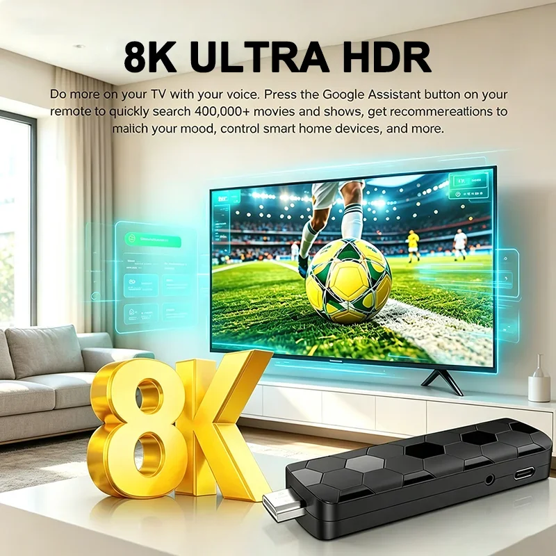 8K/4K UHD Media Player Android16 TV Stick WiFi6 Bluetooth 8GB RAM+128GB ROM Dual UI Home Entertainment Support Netflix YouTube
