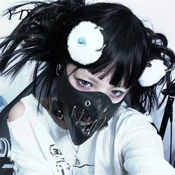 Y Demo Punk Pu Leather Hollow Out Rivets Mask Unisex Rock Streetwear Stretchy Cosplay Masks