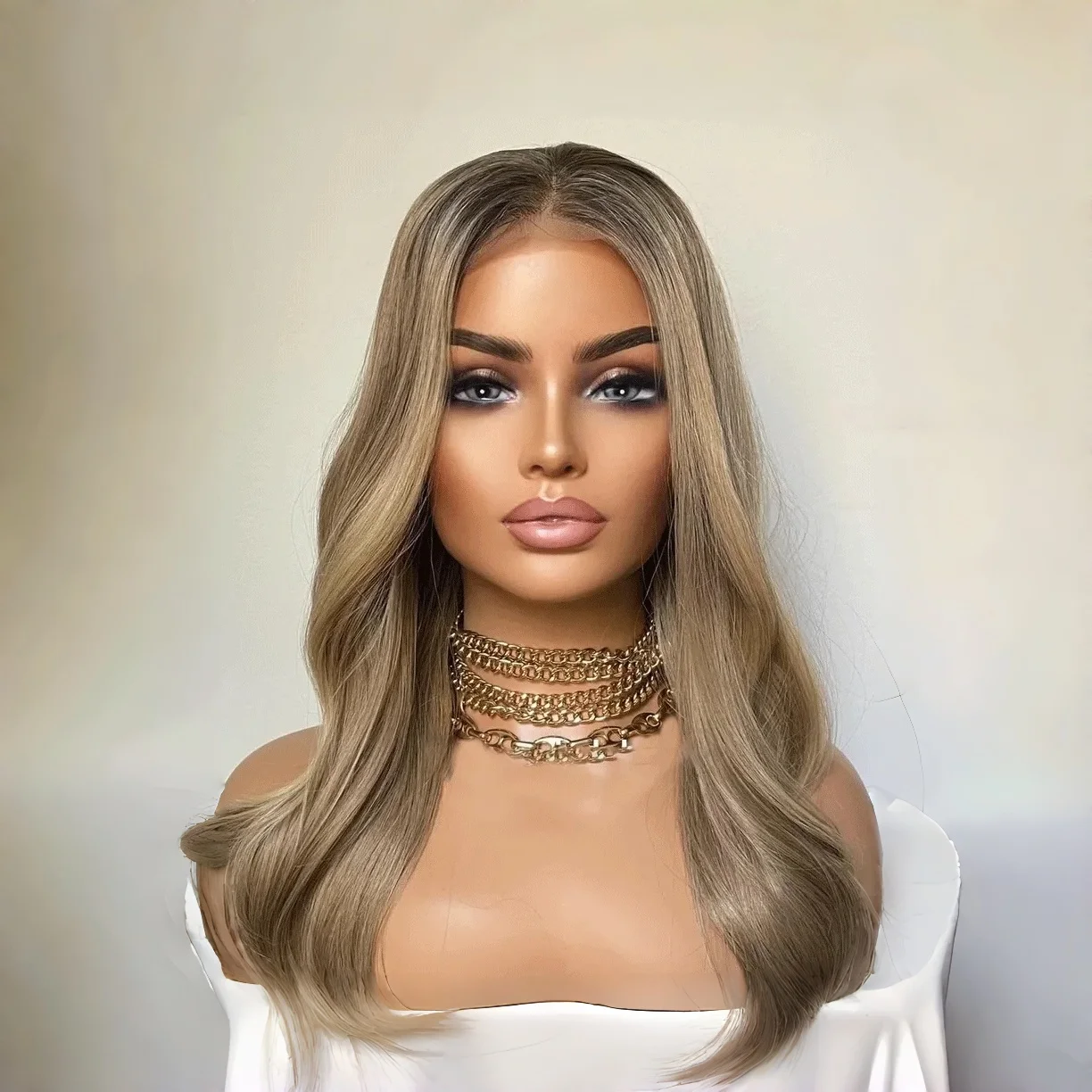 

Glueless Natural Highlight Blond 5x5 Silk Base Human Hair with Baby Hair Soft straight HD Lace Hair Preplucked
