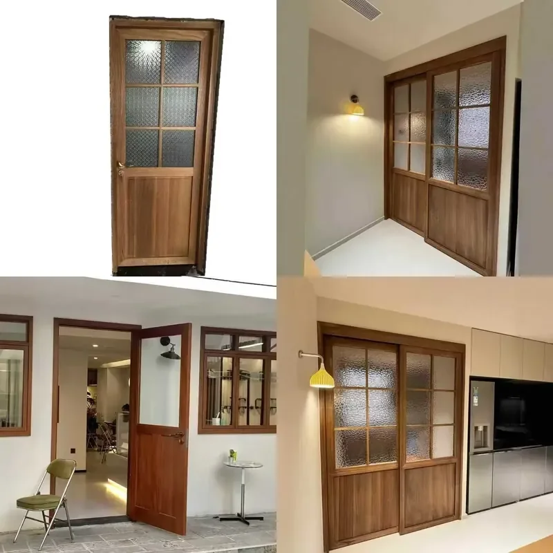 Retro Old Elm Folding Door Window Single Open Glass Casement Frame Sliding Sash for Coffee Shop Home Decor