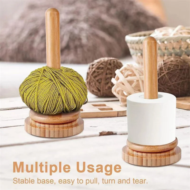 Wood Yarn Ball Holder Paper Towel Rack Vertical Rotating Weaving Tool Rack Storage Winding Roll Holder Dispenser For Crocheting