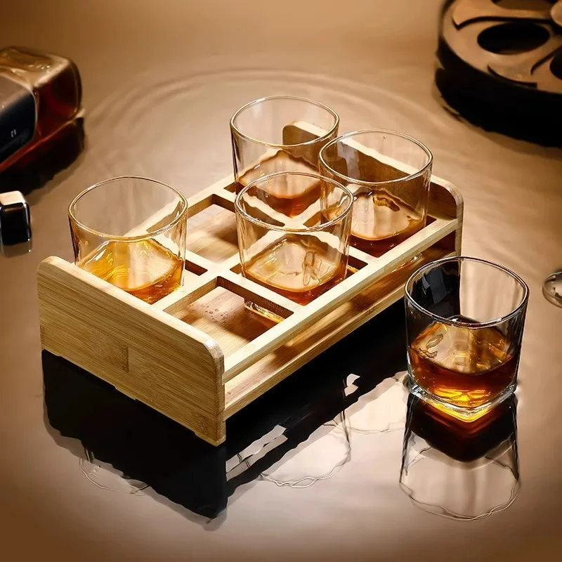 

6pcs Classic Whiskey Glass Cups,Whiskey Glass Set with Cup Holder,Wine Glassware for Scotch & Bourbon Lovers,Bar Party Accessory