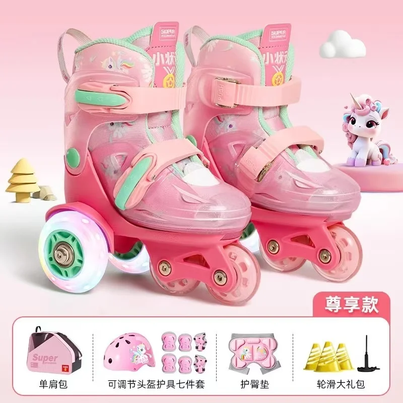 

Children's Inline Skating Baby Children Beginners 2-8 Years Old Infant Training 4 Wheels Double Row Roller Skates Boots