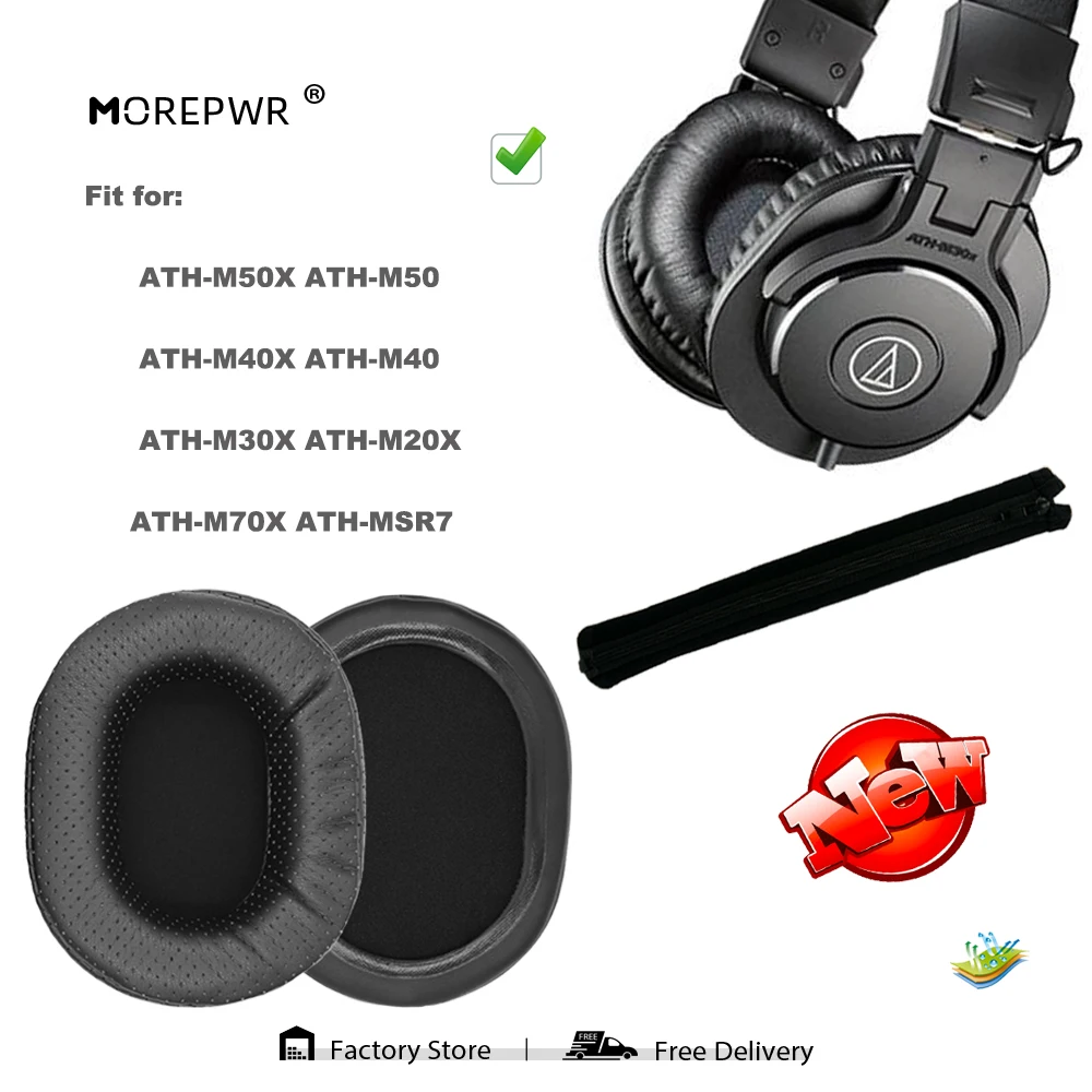 

Morepwr Replacement Ear Pads for Audio-Technica ATH M50x M50x M40x M30x M20x M70x MSR7 Headset Parts Leather Velvet Earmuff