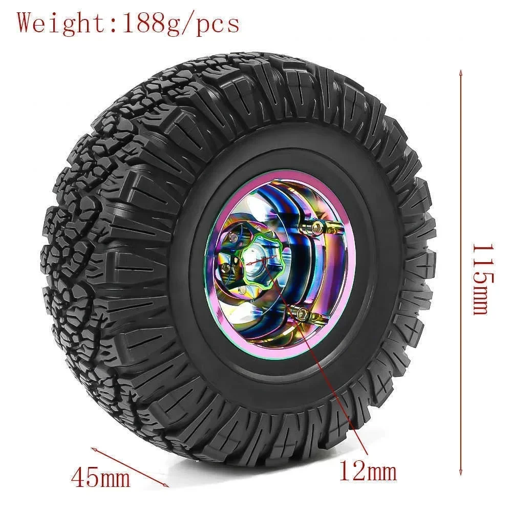 

4pcs 115mm 1.9" Metal Beadlock Wheel Rim Rubber Tire Set for 1/10 RC Crawler Car Trxs TRX4 RC4WD D90 D110 Axial SCX10 MST