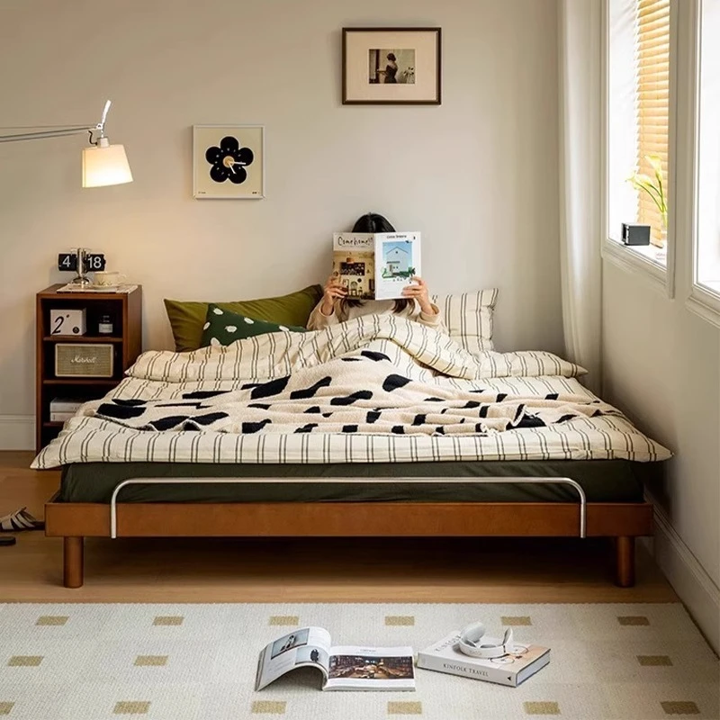 

Solid wood bedside double retro single frame black queen