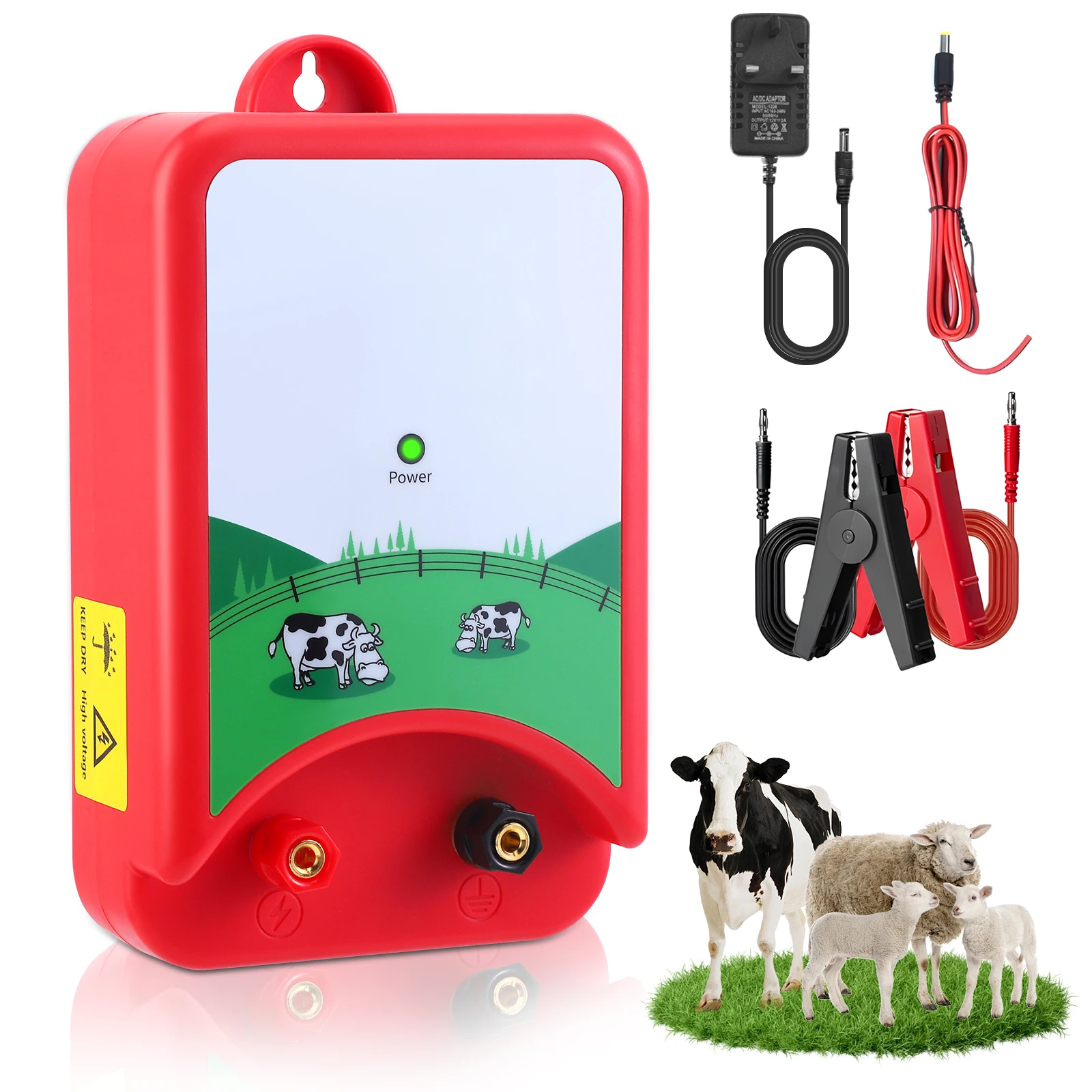 Kit recinzione elettronica 3KM 2J 12V con display a LED Caricatore per recinzione elettronica per bestiame Pecora Bovini Cavalli Pollame Strumento per recinzione