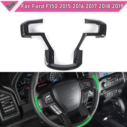 Black+ Carbon Steering Wheel Cover Trim Sticker Decoration For Ford F150 2015-2019 Car Interior Accessory