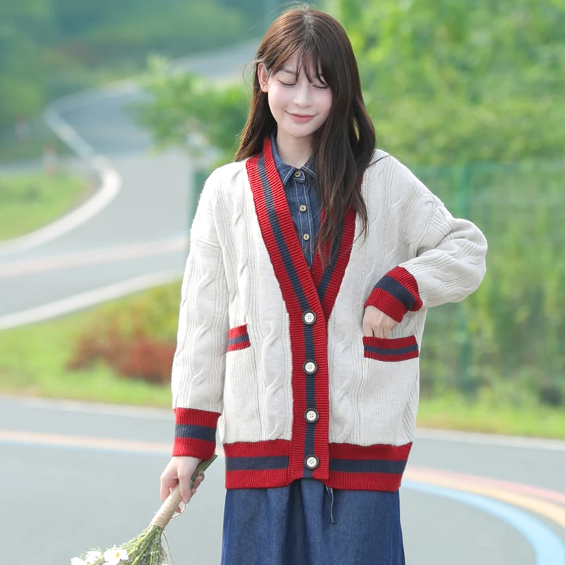 

Свободный длинный вязаный кардиган на пуговицах с V-образным вырезом, утепленный, для осени и весны, модный женский премиум-свитер