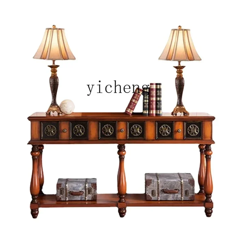 Three Drawer European Style Side View Wall Side Table Mediterranean Sofa Backrest Table