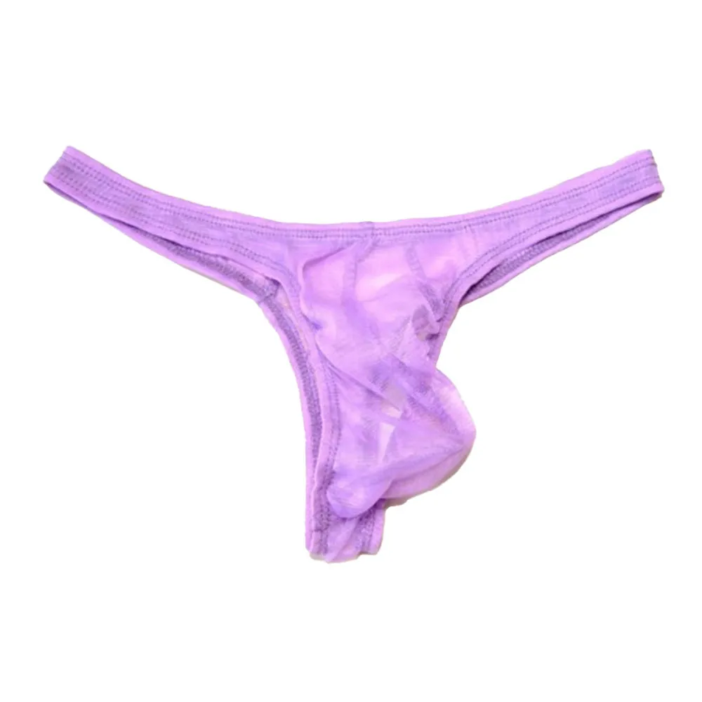 Calzoncillos con parte trasera en T para hombre, Tanga de malla transparente, bragas con bolsa para bulto, ropa interior transpirable transparente de cintura baja