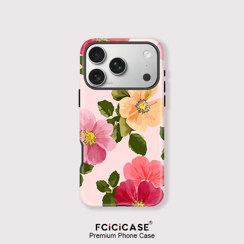 เคสโทรศัพท์ซิลิโคนแบบด้าน Fcicicase สำหรับ iPhone 16 Plus 17 Air 15 14 13 12 11 Pro Max รองรับ Magsafe ลายดอกไม้