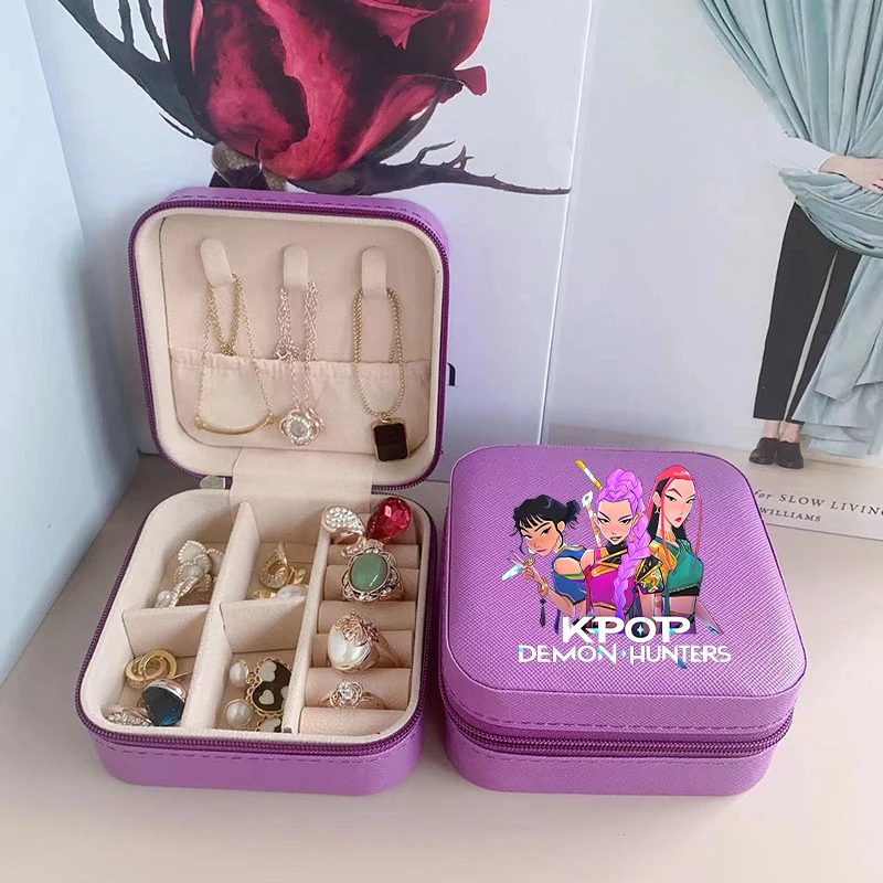 Caja de almacenamiento de joyería KPop Demon Hunter, joyero portátil ligero con patrón de dibujos animados, caja de almacenamiento impermeable, regalo para Amiga