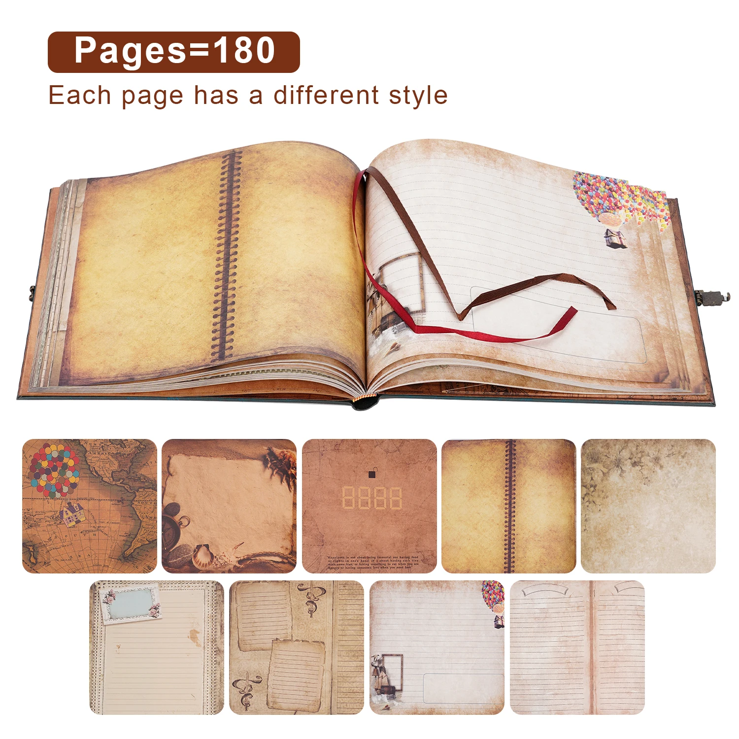 DIY Handmade Photo Album Scrapbook Vintage 90Pcs 180 Pages Our Adventure Book Kraft Paper Album Anniversary Wedding Memory Gift