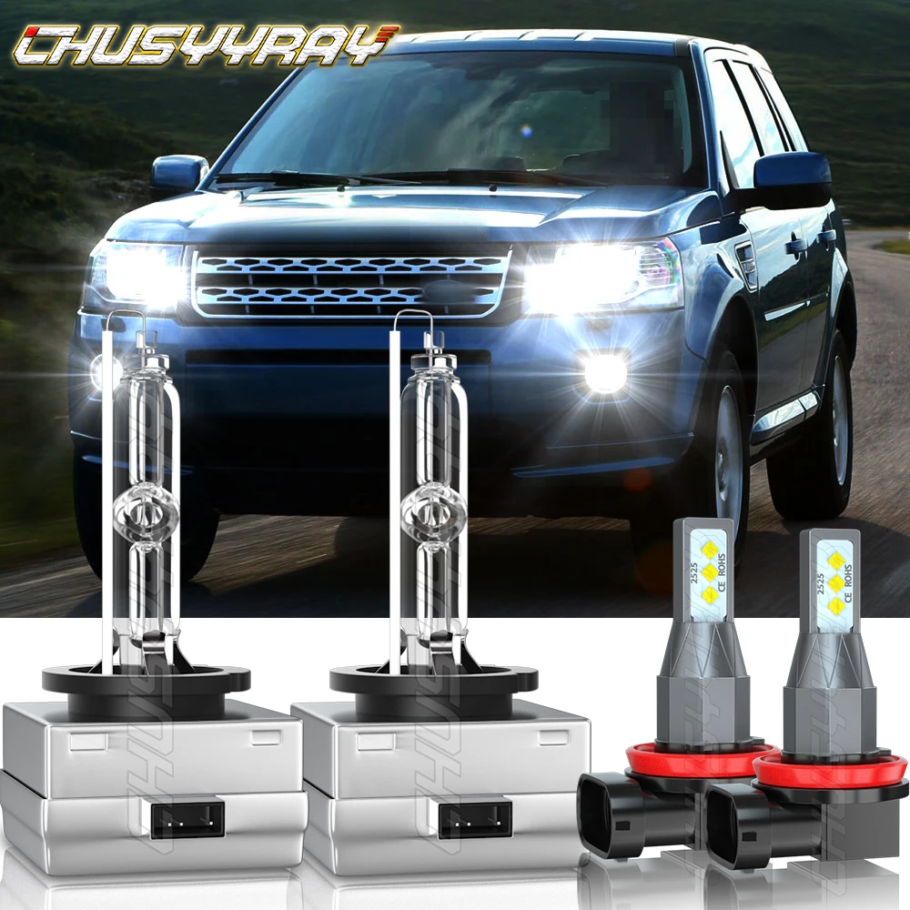 CHUSYYRAY Compatible For Land Rover LR2 LR3 2008-2010 D1S+H11 LED Headlight HID High/Low Beam+Fog LED Light 4x Bulb Car lights