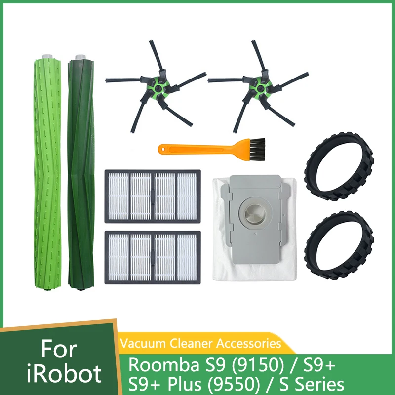 Saco de pó para eliminação de sujeira, filtro hepa, escova lateral principal do rolo para irobot roomba s9 9150 s9 + s9 + plus 9550, peças de aspirador de pó robô
