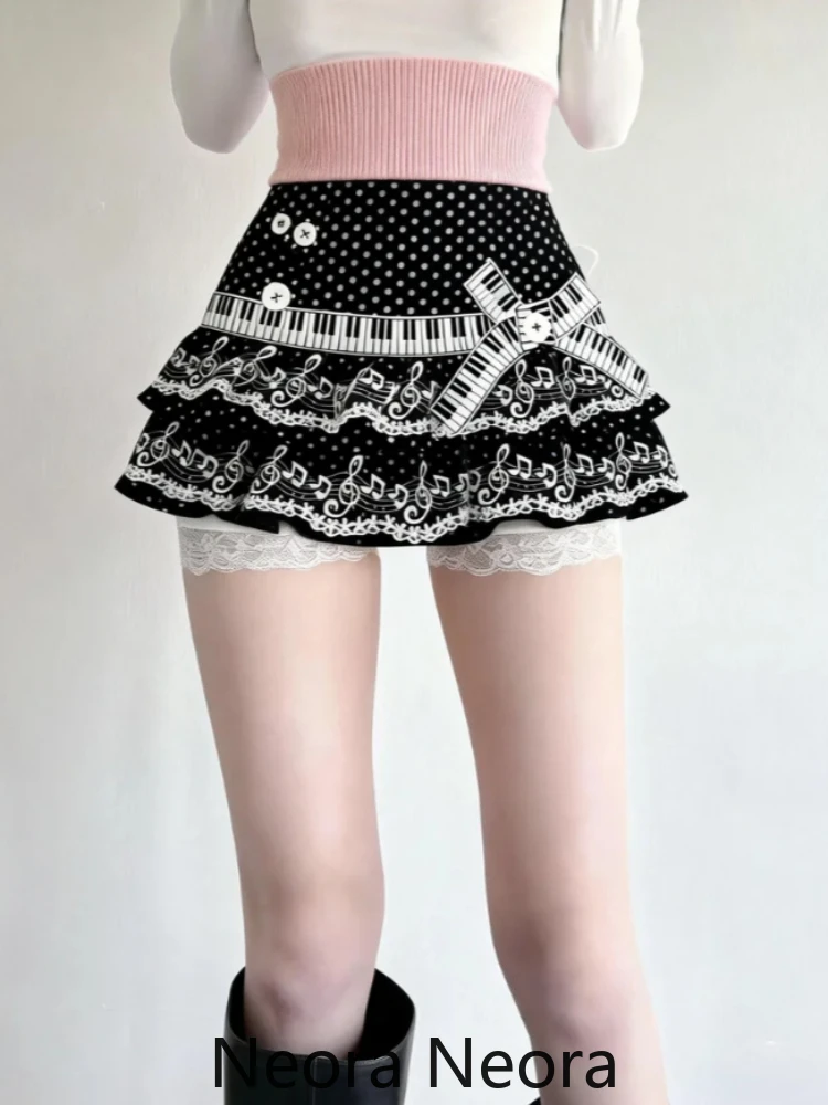 Jupe de Piano Vintage Y2k pour filles, jupe courte esthétique en dentelle brodée à pois, jupe Sexy Kawaii pour femmes, mode 2026