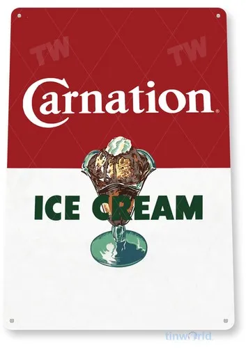 TIN SIGN Carnation Retro Ice Cream Sign Parlor Kitchen Farm Cottage Shop A035