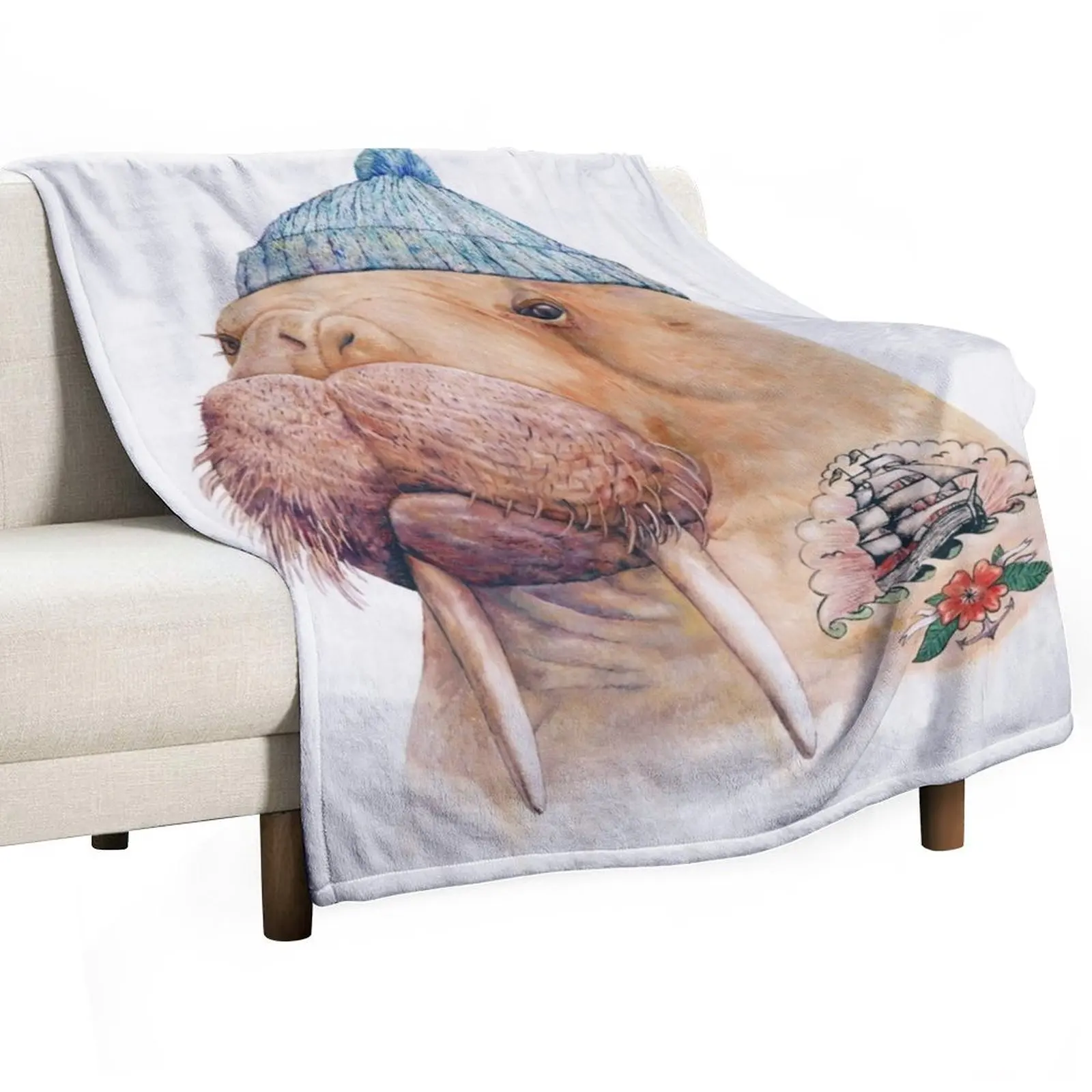 

Tattooed Walrus Throw Blanket Soft Plaid funny gift Shaggy Blankets