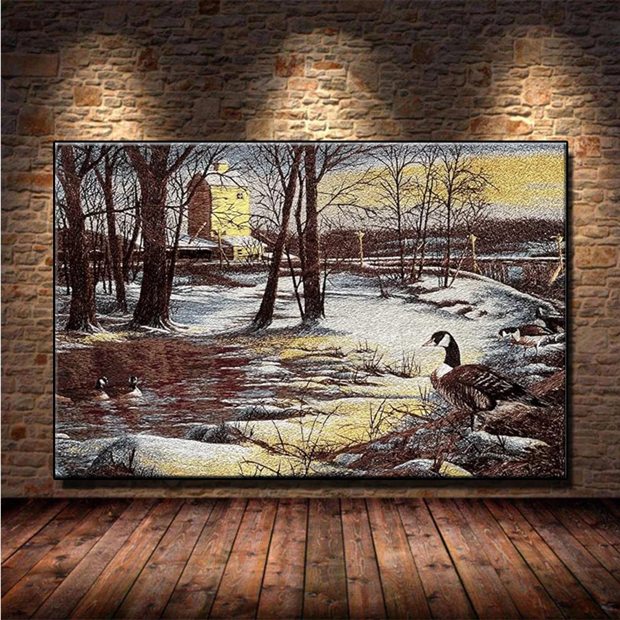 Diamond Painting Duck Landscape in Rural Rivers 5d Diamond Embroidery Full Diamond Mosaic Cross Stitch Rhinestone Decoration