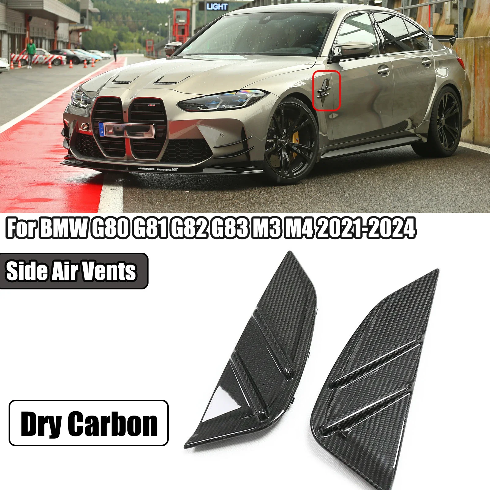 

For BMW G80 G81 G82 G83 M3 M4 2021-2024 Dry Carbon Fiber A Pair Car Side Fender Air Vent Side Air Intake Cover Trim Real Carbon