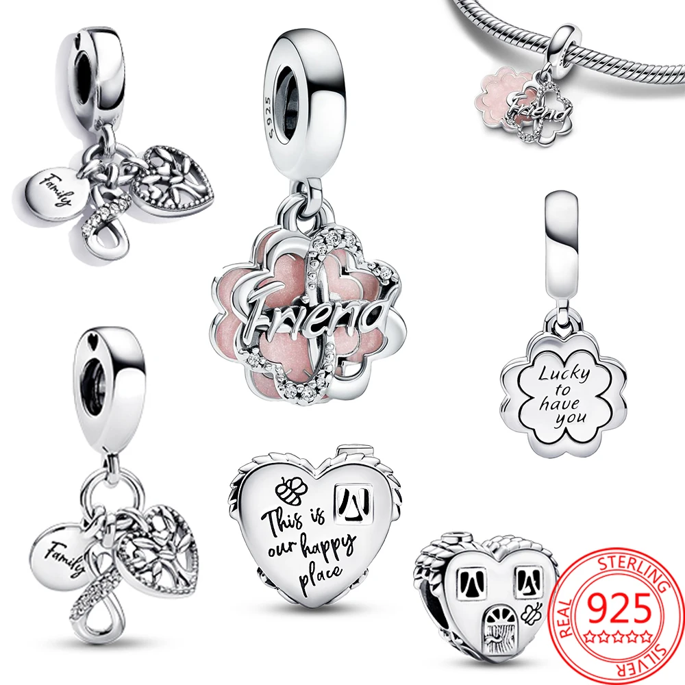 

Authentic 925 Silver Flower Family Tree Daisy Heart Four Leaf Clover Pendant Charm Fit Brand Bracelet Necklace DIY 925 Jewelry