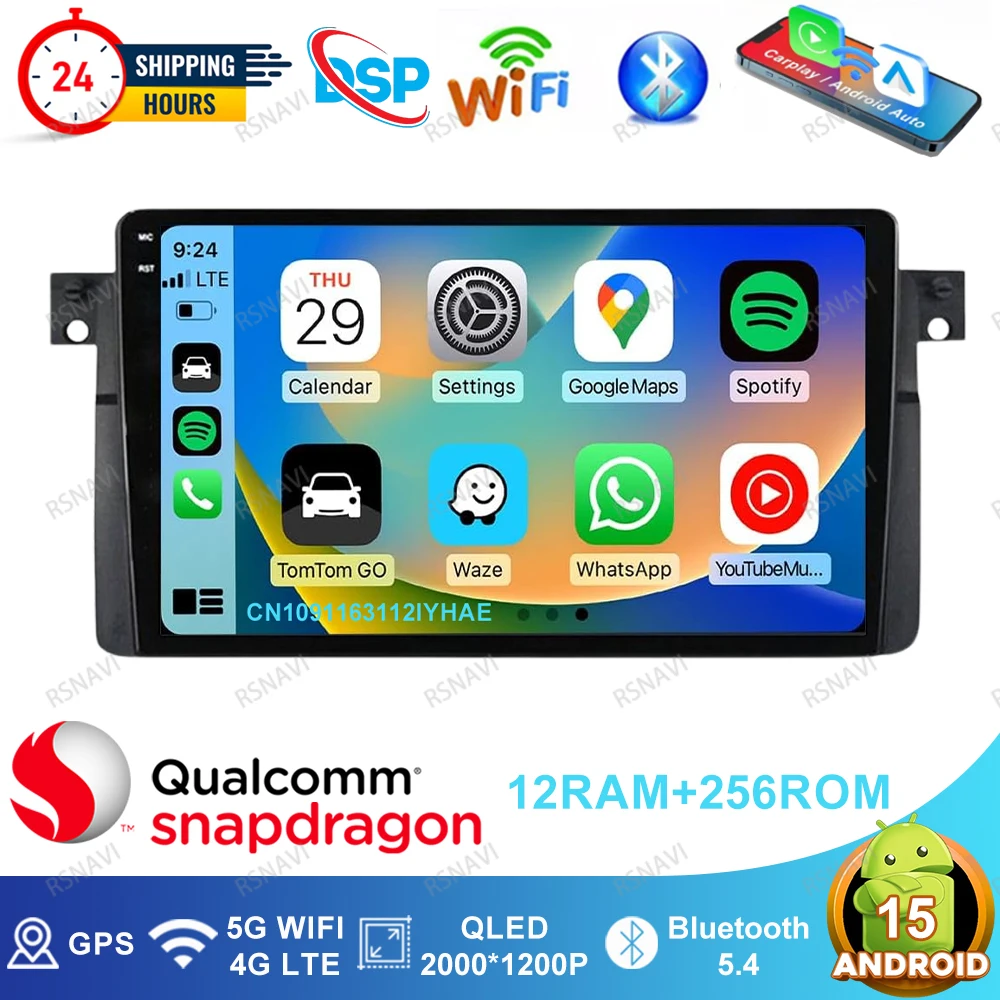 Android 15 Car Radio For BMW E46 M3 X5 1998-2006 Multimedia BT Head Unit Autoradio Qualcomm Stereo Wireless Carplay Auto 4G LTE